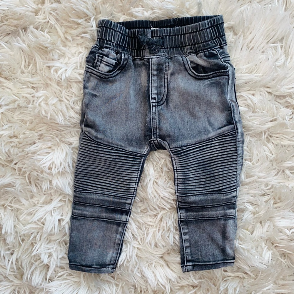Infant Cotton On Gray Skinny Fit Stretch Denim Paneling Moto Jeans, 6-12 months
